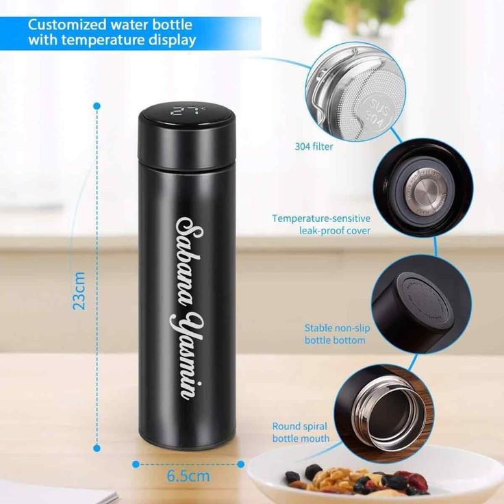 Name printed bottle Customized/Personalized Water Bottle Black - 500 ML